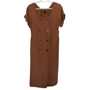 WEEK& Double Breasted Button Front Midi Dress Casual Formal Modest Brunch Small